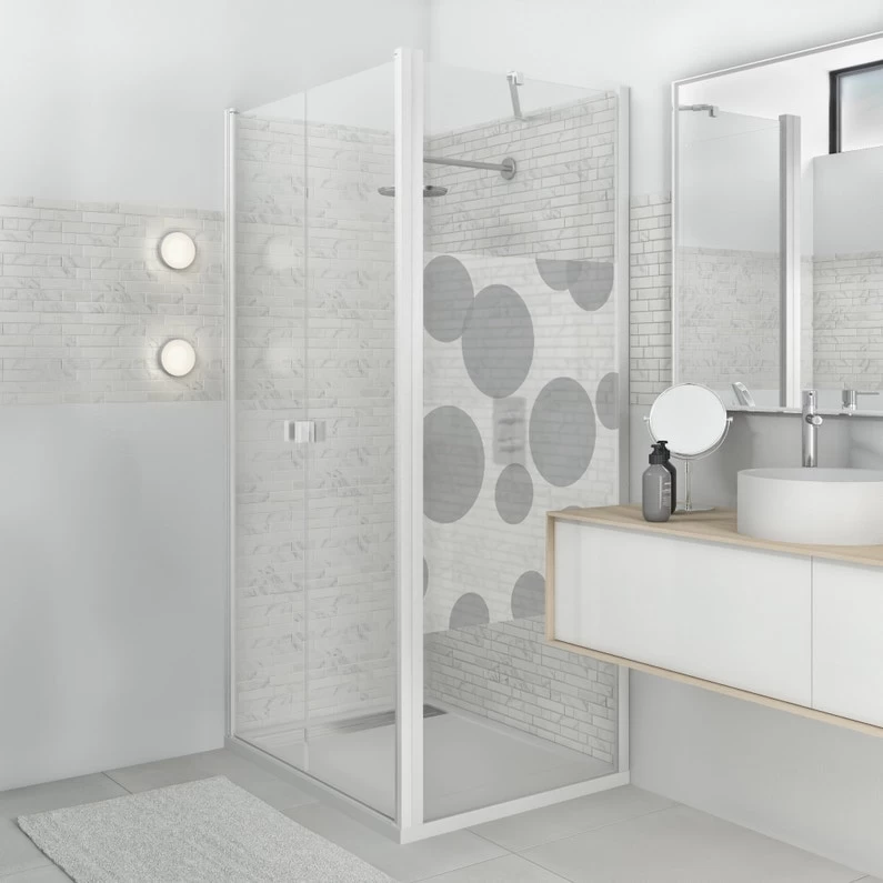 Sticker Paroi De Douche 100x100cm Disque Gris, PLAGE 1 Sticker Paroi De Douche 100x100cm Disque Gris, PLAGE