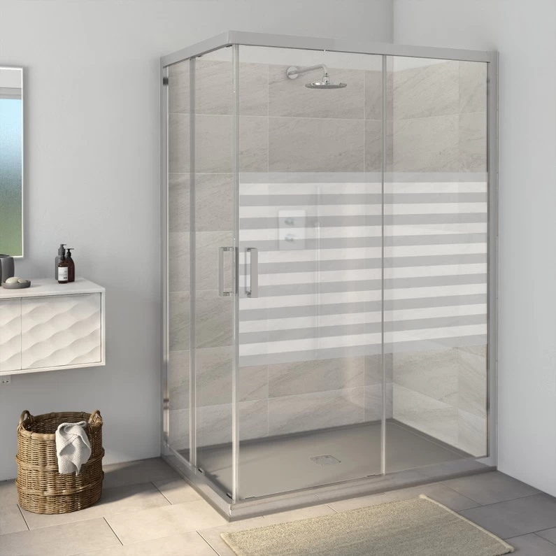 Sticker Paroi De Douche 100x100cm Petite Marinière Grise, PLAGE 1 Sticker Paroi De Douche 100x100cm Petite Marinière Grise, PLAGE