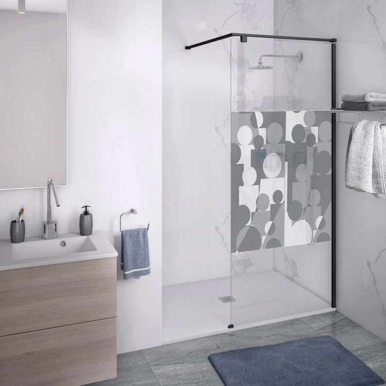 Sticker Paroi De Douche 100x100cm Tour Grise, PLAGE 1 Sticker Paroi De Douche 100x100cm Tour Grise, PLAGE