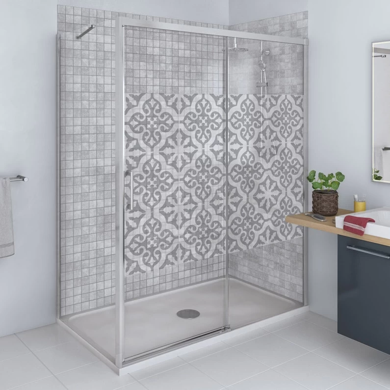 Sticker Paroi De Douche 100x100cm Gualdo Gris, PLAGE 1 Sticker Paroi De Douche 100x100cm Gualdo Gris, PLAGE