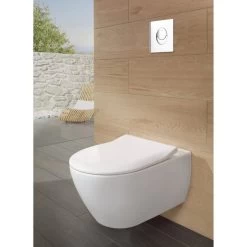 Pack WC Suspendu Subway 2.0 VILLEROY & BOCH Et Bâti Mural GROHE, Plaque Blanche