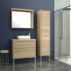 Meuble Simple Vasque L.79.5 X H.60 X P.45 Cm, Effet Chêne Naturel, Storm