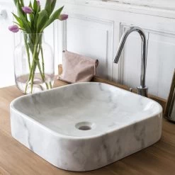 Vasque à Poser Marbre L.40 X P.7.5 Cm Blanc