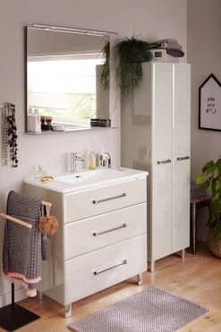 Meuble Simple Vasque L.80 X H.84 X P.45.2 Cm, Grège, Opale