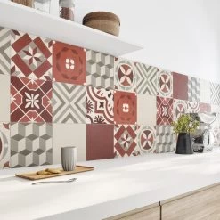 Carreau De Ciment Mur Rouge Mat L.20 X L.20 Cm, Belle Epoque Maud