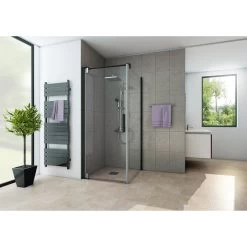 Paroi Latérale, L.80 Cm Adena Verre Transparent 8 Mm + L.77,5/79,5 Cm Noir