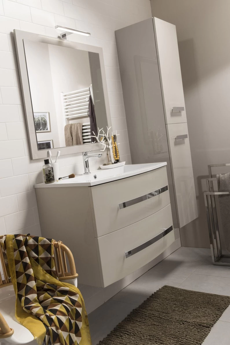 Meuble Simple Vasque L.81.2 X H.53.7 X P.47 Cm, Grège, Perla 1 Meuble Simple Vasque L.81.2 X H.53.7 X P.47 Cm, Grège, Perla