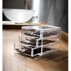 Boîte à Bijoux à Poser Transparent, H.10.7 X L.12.3 X P.15 Cm 3 Tiroirs