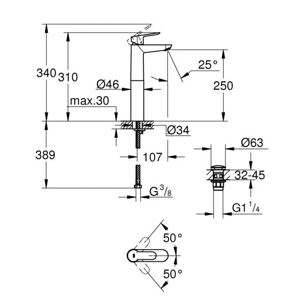 Mitigeur De Lavabo Chromé Brillant, GROHE Start Edge Xl 2 Mitigeur De Lavabo Chromé Brillant, GROHE Start Edge Xl – Image 2