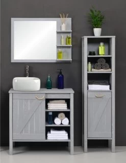 Meuble Salle De Bains 4 Pièces L.85 X H.60 X P.50 Cm, Gris, Seaside