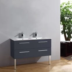 Meuble Salle De Bains 2 Pièces L.120 X H.54 X P.50 Cm, Gris Brillant, Kiss