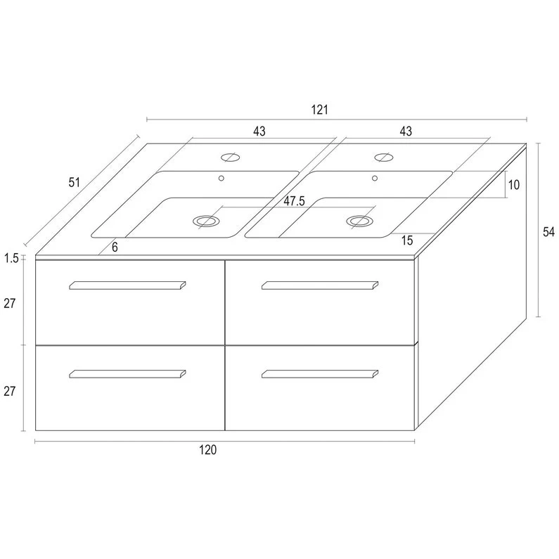 Meuble Salle De Bains 2 Pièces L.120 X H.54 X P.50 Cm, Gris Brillant, Kiss 2 Meuble Salle De Bains 2 Pièces L.120 X H.54 X P.50 Cm, Gris Brillant, Kiss – Image 2