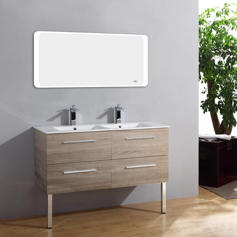 Meuble Salle De Bains 3 Pièces, Kiss L.120 X H.54 X P.50 Cm, Bois Clair, Kiss 1 Meuble Salle De Bains 3 Pièces, Kiss L.120 X H.54 X P.50 Cm, Bois Clair, Kiss