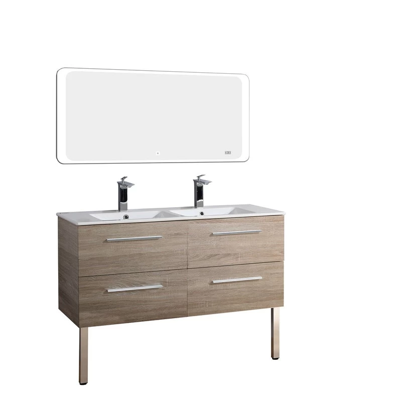 Meuble Salle De Bains 3 Pièces, Kiss L.120 X H.54 X P.50 Cm, Bois Clair, Kiss 2 Meuble Salle De Bains 3 Pièces, Kiss L.120 X H.54 X P.50 Cm, Bois Clair, Kiss – Image 2