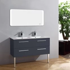 Meuble Salle De Bains 3 Pièces L.120 X H.54 X P.50 Cm, Gris Brillant, Kiss