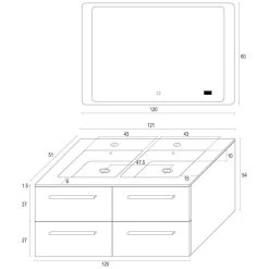 Meuble Salle De Bains 3 Pièces L.120 X H.54 X P.50 Cm, Gris Brillant, Kiss -Salle De Bain Magasin 82101904 5 0 5932856 v 000000000000