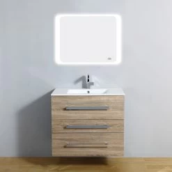 Meuble Salle De Bains 3 Pièces, Senso L.80 X H.68 X P.50 Cm, Bois Clair, Senso