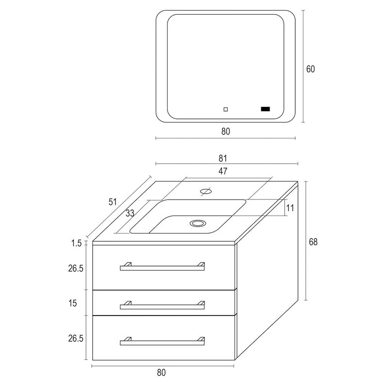 Meuble Salle De Bains 3 Pièces, Senso L.80 X H.68 X P.50 Cm, Bois Clair, Senso 6 Meuble Salle De Bains 3 Pièces, Senso L.80 X H.68 X P.50 Cm, Bois Clair, Senso – Image 6