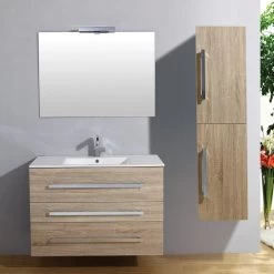 Meuble Salle De Bains 5 Pièces, Senso L.100 X H.68 X P.50 Cm, Bois Clair, Senso