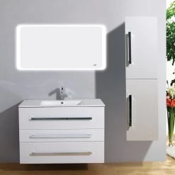 Meuble Salle De Bains 4 Pièces L.100 X H.68 X P.50 Cm, Blanc Brillant, Senso