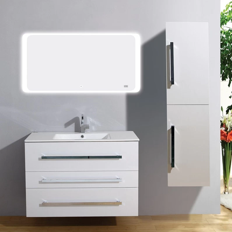 Meuble Salle De Bains 4 Pièces L.100 X H.68 X P.50 Cm, Blanc Brillant, Senso 1 Meuble Salle De Bains 4 Pièces L.100 X H.68 X P.50 Cm, Blanc Brillant, Senso