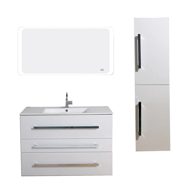 Meuble Salle De Bains 4 Pièces L.100 X H.68 X P.50 Cm, Blanc Brillant, Senso 2 Meuble Salle De Bains 4 Pièces L.100 X H.68 X P.50 Cm, Blanc Brillant, Senso – Image 2