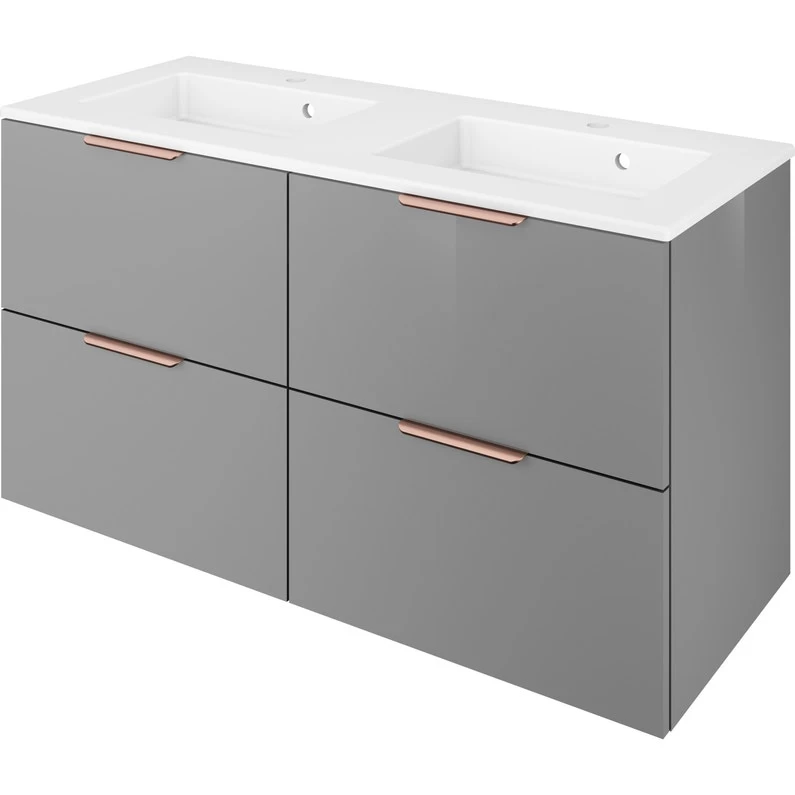 Meuble Double Vasque, 4t L.120 X H.64 X P.48 Cm, Gris Moon 2, Neo Line 1 Meuble Double Vasque, 4t L.120 X H.64 X P.48 Cm, Gris Moon 2, Neo Line