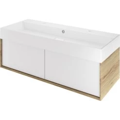 Meuble Double Vasque, 2t L.120 X H.32 X P.48 Cm, Effet Chêne Miel, Neo Frame