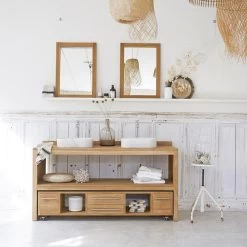 Meuble Double Vasque L.160 X H.75 X P.55 Cm, Teck