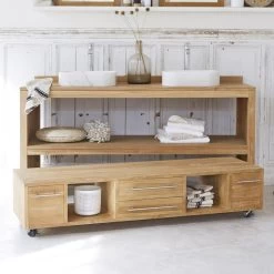 Meuble Double Vasque L.160 X H.75 X P.55 Cm, Teck -Salle De Bain Magasin 82345914 2 0 5719525 v 010000000000