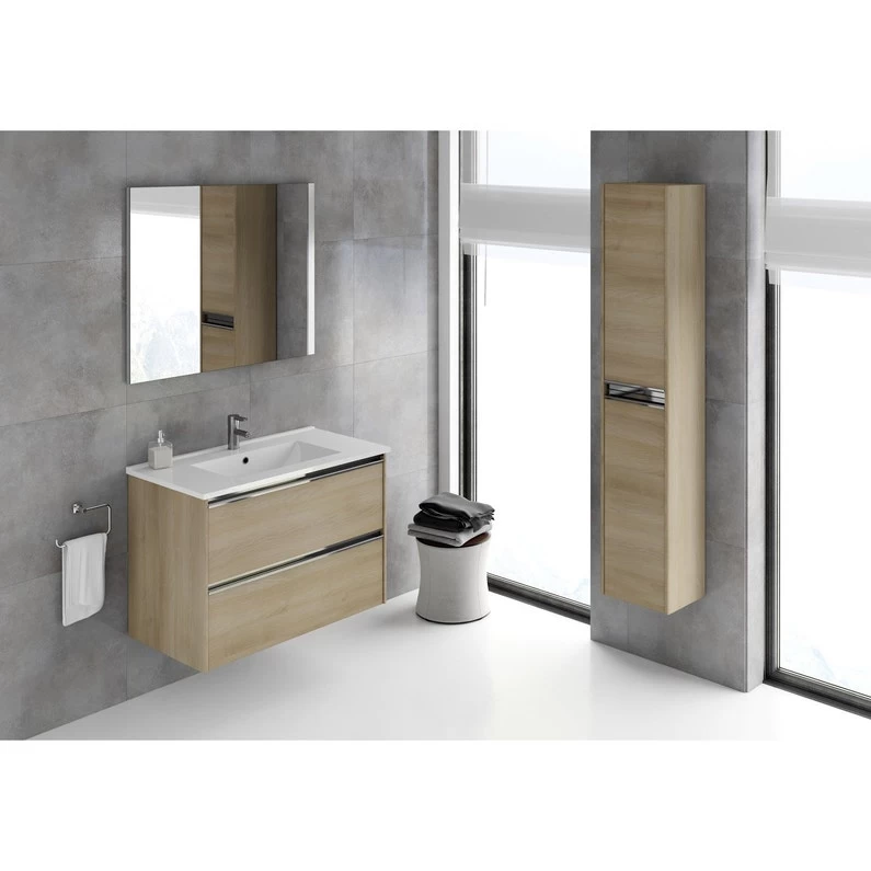 Meuble Simple Vasque L.80 X H.60 X P.46 Cm, Effet Chêne Naturel 1 Meuble Simple Vasque L.80 X H.60 X P.46 Cm, Effet Chêne Naturel