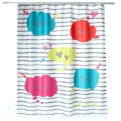 Rideau De Douche En Textile Bleu Atoll N°4 L.180 X H.200 Cm, Comics SENSEA