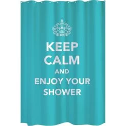 Rideau De Douche En Textile Bleu Atoll N°4 L.180 X H.200 Cm, Keep Calm SENSEA